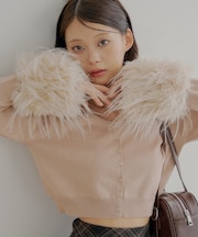 【Chico】ショート丈袖ファーカーディガン