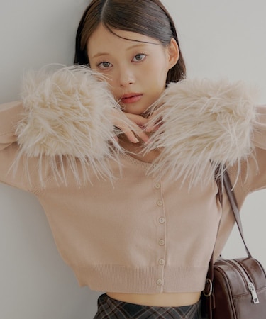 【Chico】ショート丈袖ファーカーディガン