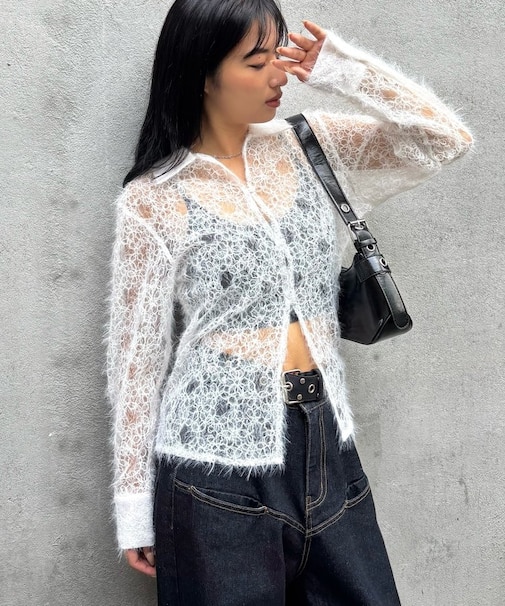 【WHO'S WHO gallery】フラワーレースニットシャツ