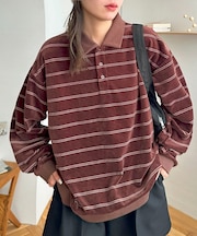 【Discoat】【ユニセックス】ベロアボーダーポロ