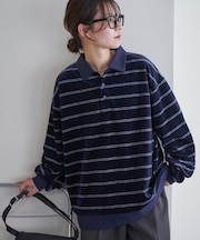 【Discoat】【ユニセックス】ベロアボーダーポロ