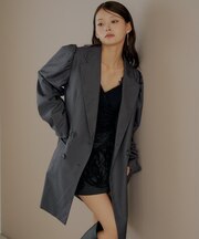 【Chico】ローズコサージュ付きパフロングジャケット