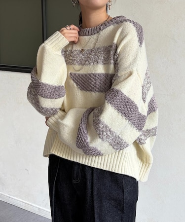 柄見えボーダーニット