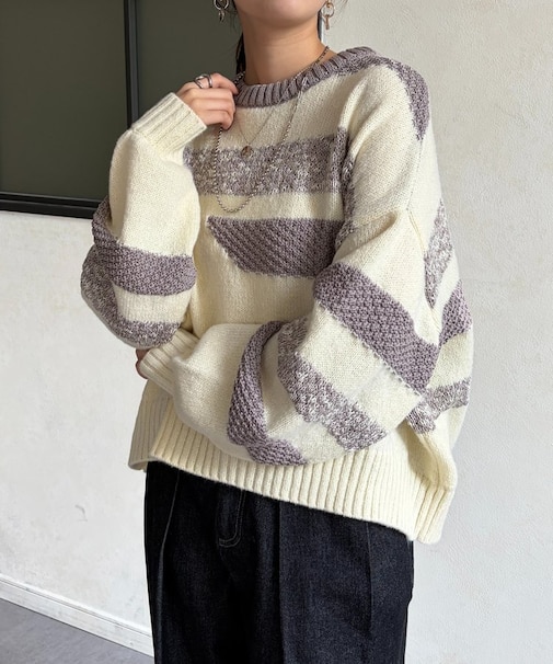 柄見えボーダーニット