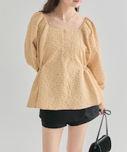 【mystic】エンボスパフ 長袖ブラウス