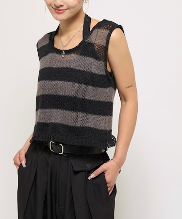 【WHO'S WHO gallery】ワイドボーダーニットベスト