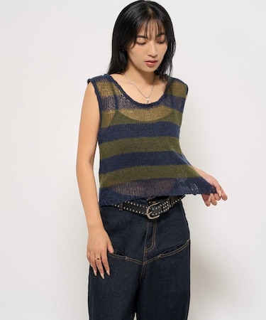 【WHO'S WHO gallery】ワイドボーダーニットベスト