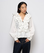 【WHO'S WHO gallery】フリルペプラムブラウスカーデ