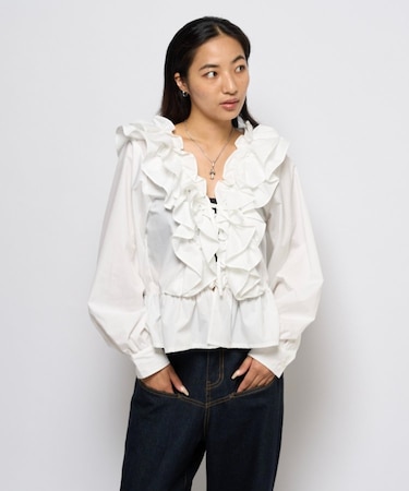 【WHO'S WHO gallery】フリルペプラムブラウスカーデ