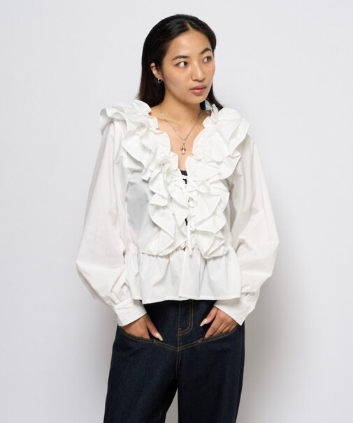 【WHO'S WHO gallery】フリルペプラムブラウスカーデ