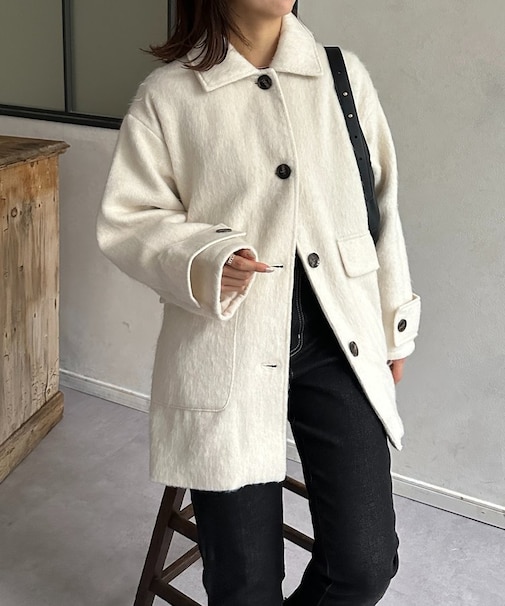 ステンカラーシャギーミドルコート