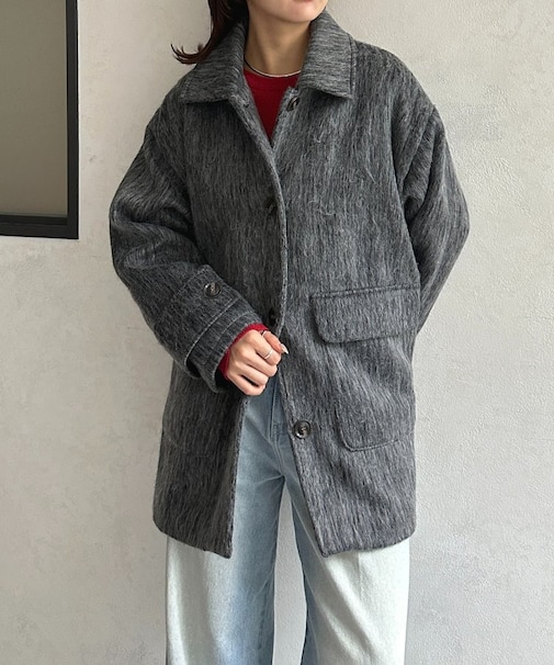 ステンカラーシャギーミドルコート