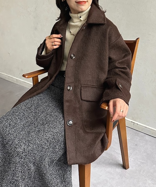 ステンカラーシャギーミドルコート