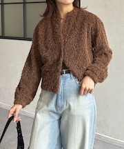 キーネックカットシャギーカーディガン
