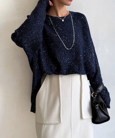 スパンコールドルマンニットプルオーバー