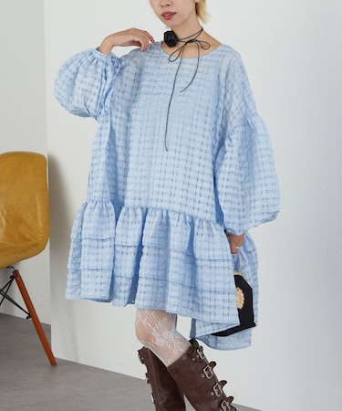 【Ciaopanic】【Lum?】シアーェックBIGタイボリュームミニドレス