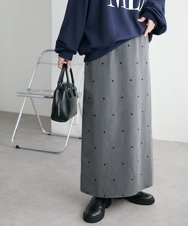 【Discoat】フロッキードットナロースカート