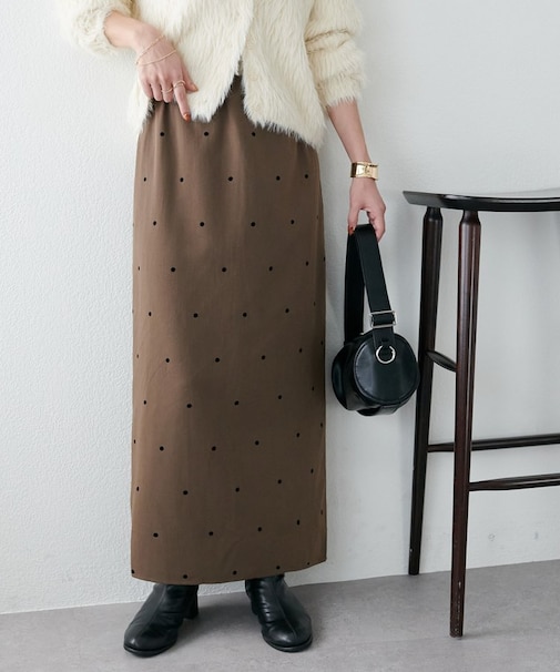 【Discoat】フロッキードットナロースカート