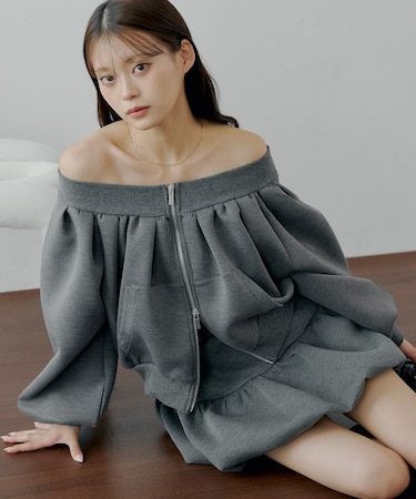 【Chico】2WAYオフショルWジップスウェット