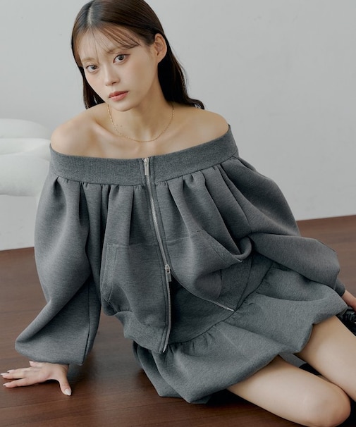 【Chico】2WAYオフショルWジップスウェット