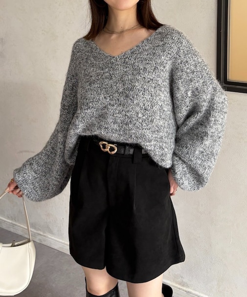 VネックMIXショートニット