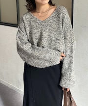 VネックMIXショートニット