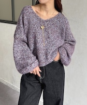 VネックMIXショートニット