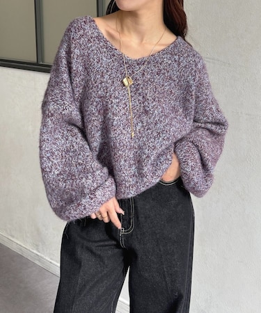 VネックMIXショートニット