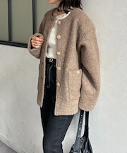 GOLDボタンノーカラーボアジャケット