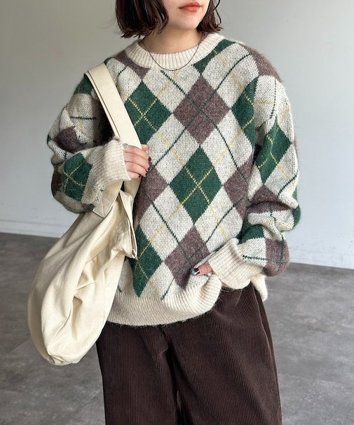 モヘアライクチェックニットプルオーバー