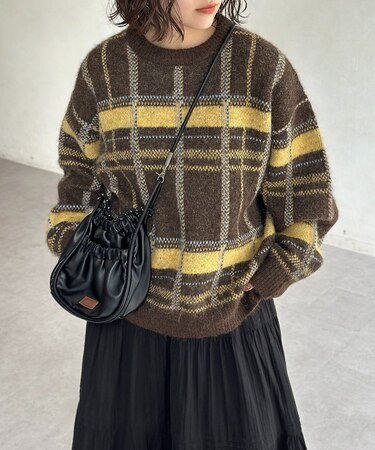 モヘアライクチェックニットプルオーバー