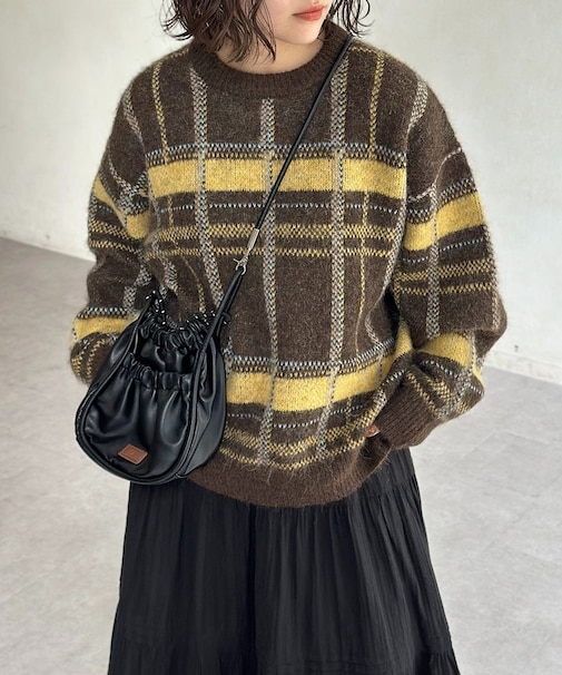 モヘアライクチェックニットプルオーバー