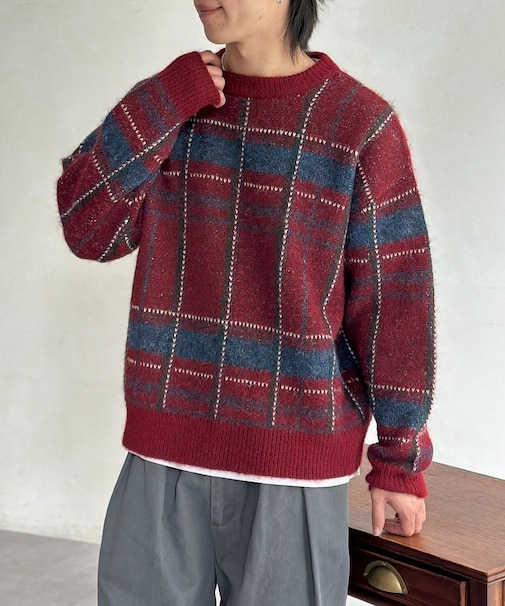 モヘアライクチェックニットプルオーバー