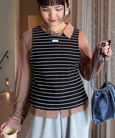 【CIAOPANIC TYPY】ボーダータンクレイヤード襟付きシアーカットシャツ