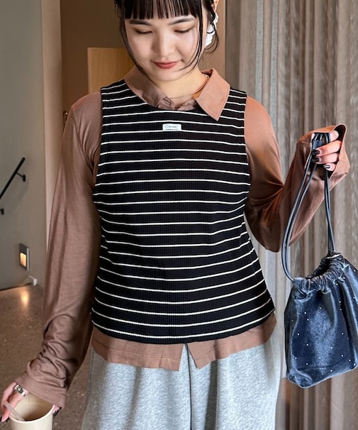 【CIAOPANIC TYPY】ボーダータンクレイヤード襟付きシアーカットシャツ