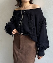 ウェーブフリンジショートニット