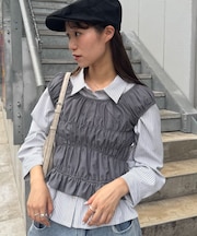 【CIAOPANIC TYPY】シャーリングビスチェ付きストライプシャツ