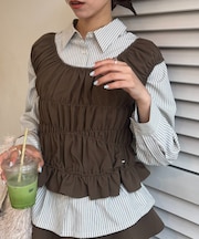 【CIAOPANIC TYPY】シャーリングビスチェ付きストライプシャツ