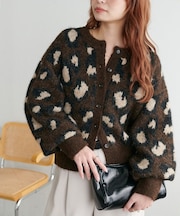 【Discoat】レオパードジャガードニットカーディガン