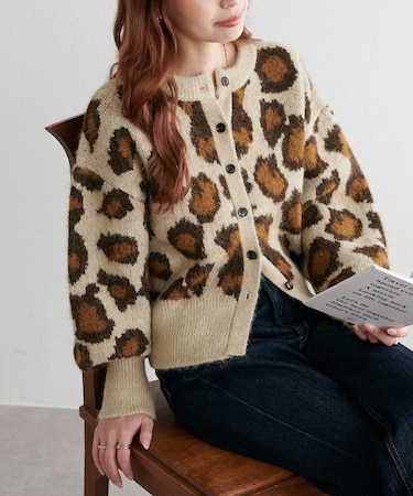 【Discoat】レオパードジャガードニットカーディガン