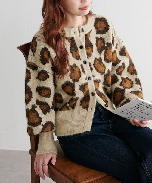 【Discoat】レオパードジャガードニットカーディガン