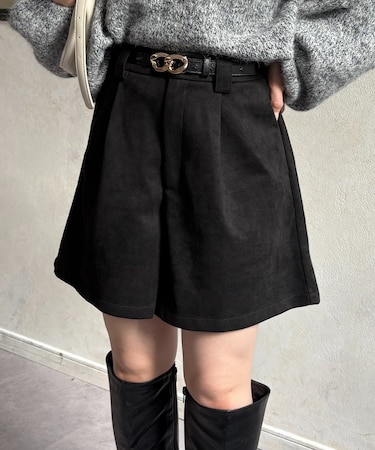 Fスエードタックハーフパンツ