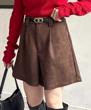 Fスエードタックハーフパンツ