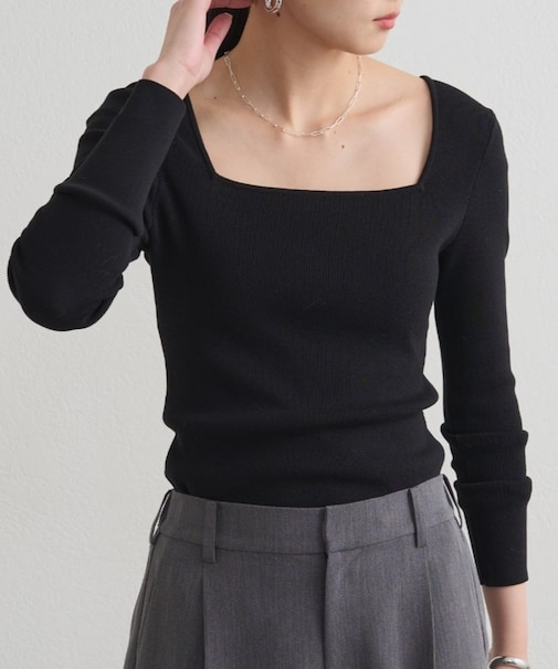 【earthy_】スクエアネックニット