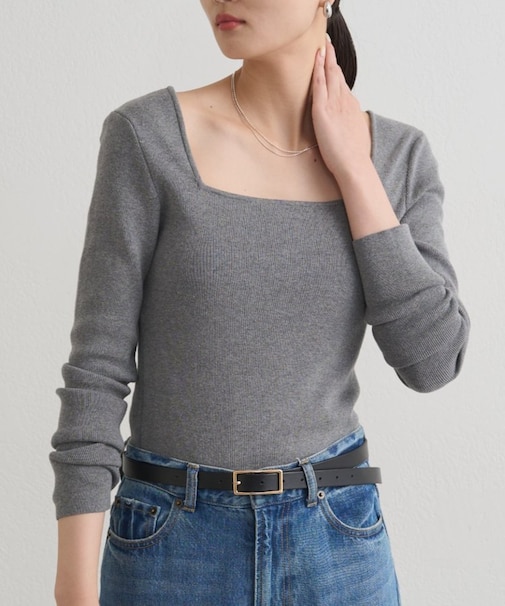【earthy_】スクエアネックニット