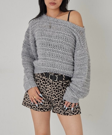 【WHO'S WHO gallery】メッシュボーダーオフショル2wayニット