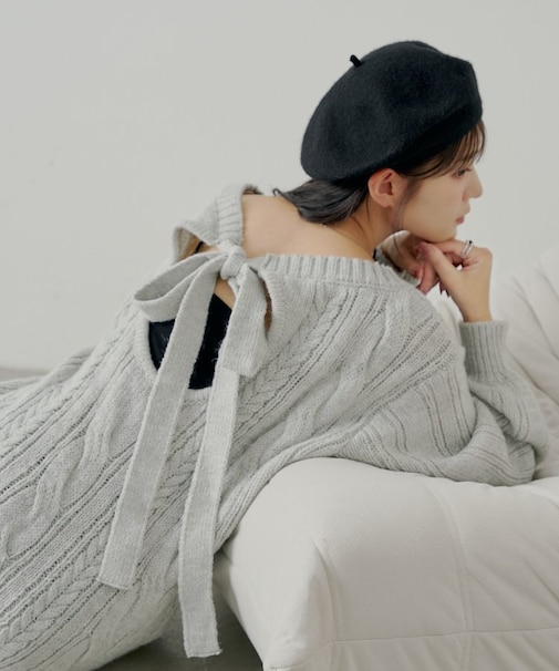 【Chico】バックオープンケーブルルーズワンピース