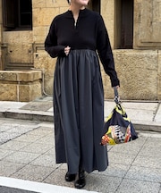 異素材ドッキングハーフジップワンピース