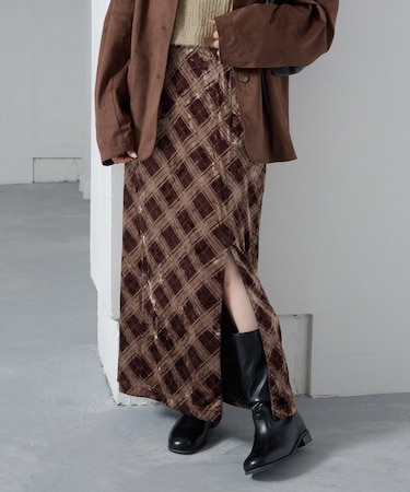 【Kastane】チェックベロアスカート