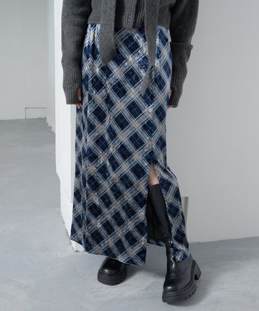【Kastane】チェックベロアスカート